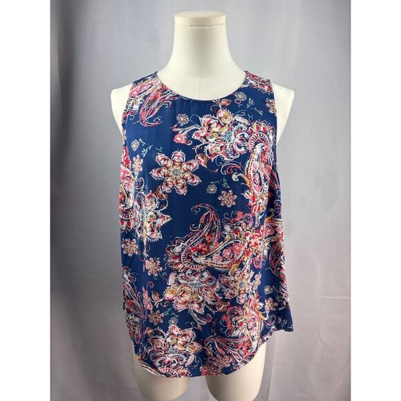 Pale Sky Blue Paisley Sleeveless Top Petite Medium Rayon Made In China - Picture 2 of 6